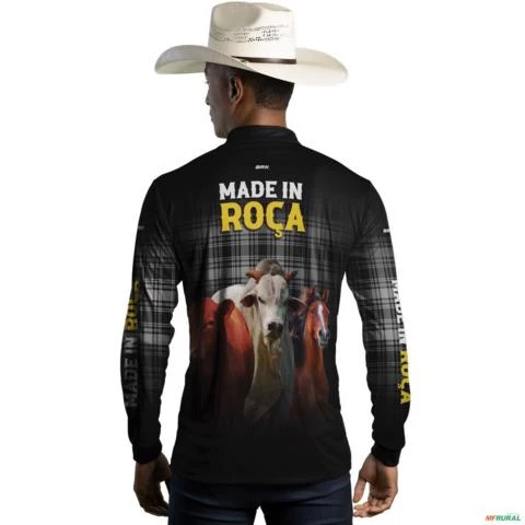 Camisa Country BRK Xadrez Preta Made in Roça Pecuária com UV50 + -  Gênero: Masculino Tamanho: XXG