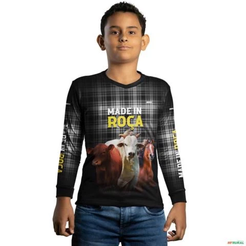 Camisa Country BRK Xadrez Preta Made in Roça Pecuária com UV50 + -  Gênero: Infantil Tamanho: Infantil GG