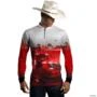 Camisa Agro BRK  Cinza e Branco Trator Vermelho com UV50 + -  Gênero: Masculino Tamanho: PP
