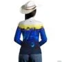 Camisa Agro BRK Branca Amarela e Azul com UV50 + -  Gênero: Feminino Tamanho: Baby Look XG
