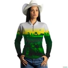 Camisa Agro BRK Branca Amarela e Verde com UV50 + -  Gênero: Feminino Tamanho: Baby Look XXG