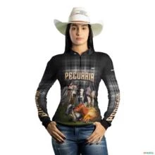 Camisa Country BRK Xadrez Preta Pecuária com UV50 + -  Gênero: Feminino Tamanho: Baby Look PP