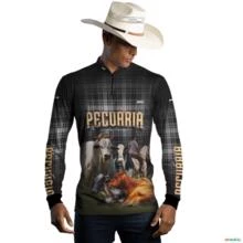 Camisa Country BRK Xadrez Preta Pecuária com UV50 + -  Gênero: Masculino Tamanho: P