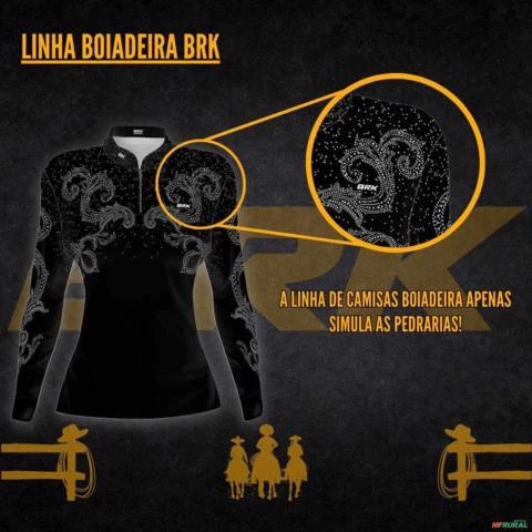 Camisa Country BRK Feminina Boiadeira Penas com UV50 + -  Gênero: Feminino Tamanho: Baby Look PP