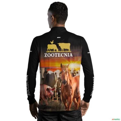 Camisa Agro BRK Preta Zootecnia Produção Animal com UV50 + -  Gênero: Masculino Tamanho: P