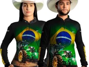 Kit Casal Brk Camisas Agro Trator Verde com Uv50