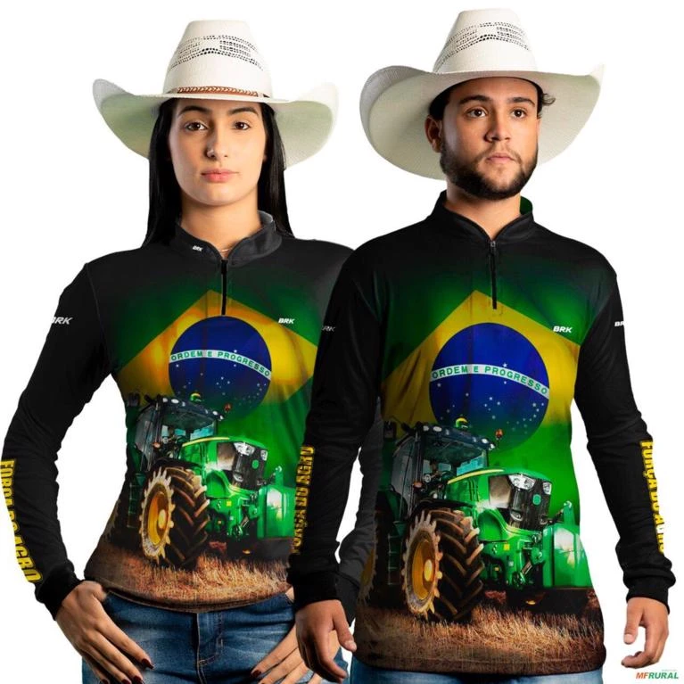 Kit Casal Brk Camisas Agro Trator Verde com Uv50