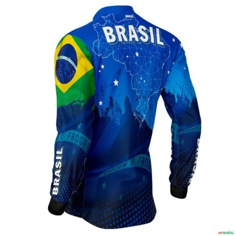 Camisa Agro BRK Azul Brasil Agro com UV50 + -  Gênero: Infantil Tamanho: Infantil XXG