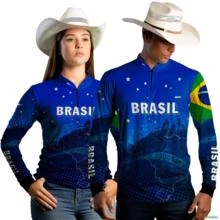 Kit Casal Brk Camisas Agro Brasil Azul com Uv50