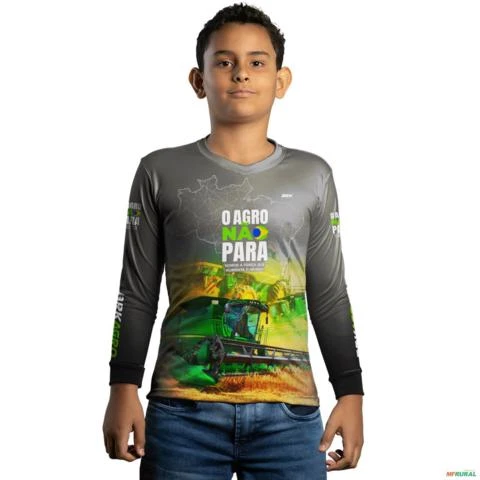 Camisa Agro BRK  Cinza Claro Agro Não Para - Verde com UV50 + -  Gênero: Infantil Tamanho: Infantil PP