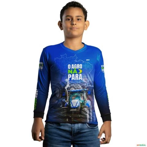 Camisa Agro BRK  Azul  Agro Não Para com UV50 + -  Gênero: Infantil Tamanho: Infantil PP