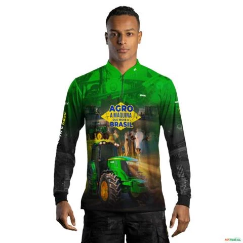 Camisa Agro BRK Verde A Máquina Que Move o Brasil com UV50 + -  Gênero: Masculino Tamanho: P