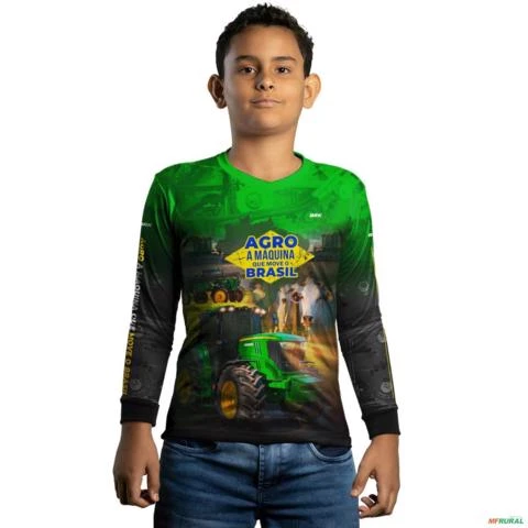 Camisa Agro BRK Verde A Máquina Que Move o Brasil com UV50 + -  Gênero: Infantil Tamanho: Infantil PP