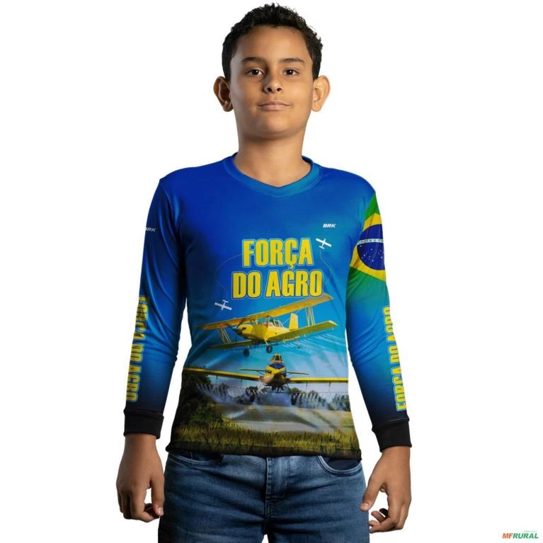 Camisa Agro BRK Azul Aviação Agrícola com UV50 + -  Gênero: Infantil Tamanho: Infantil GG