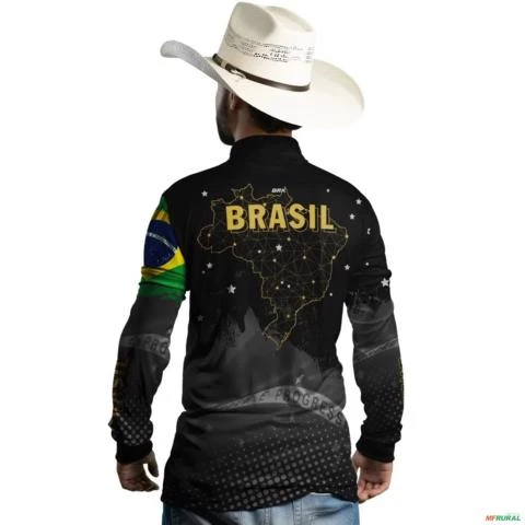 Camisa Agro BRK Preta Bandeira do Brasil com UV50 + -  Gênero: Masculino Tamanho: G