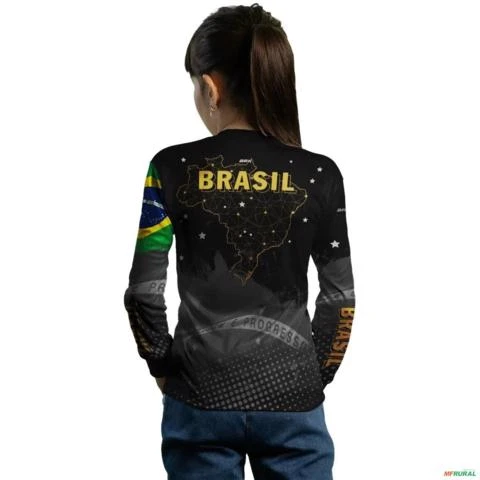 Camisa Agro BRK Preta Bandeira do Brasil com UV50 + -  Gênero: Infantil Tamanho: Infantil PP