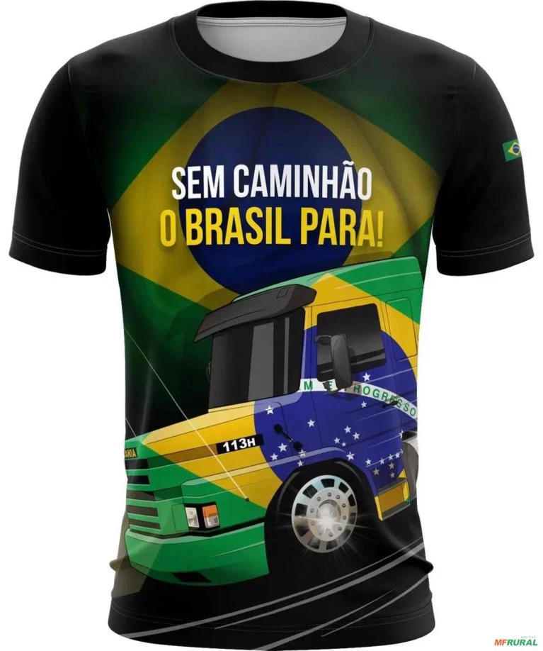 Camiseta de Caminhão BRK Sem Caminhão o Brasil Para com UV50 + -  Gênero: Feminino Tamanho: Baby Look P