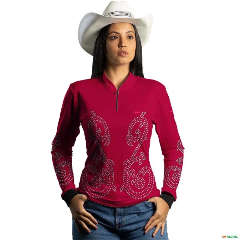 Camisa Country BRK Feminina Boiadeira Rosa com UV50 + -  Gênero: Feminino Tamanho: Baby Look P