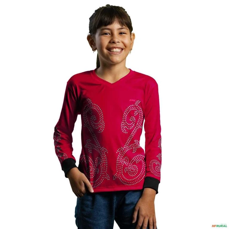 Camisa Country BRK Feminina Boiadeira Rosa com UV50 + -  Gênero: Infantil Tamanho: Infantil XXG