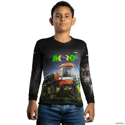 Camisa Agro BRK Pulverizador Trator Laranja com UV50 + -  Gênero: Infantil Tamanho: Infantil PP