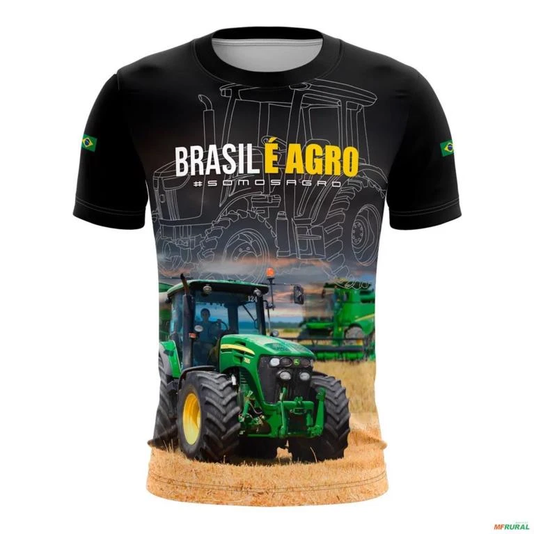 Camiseta Agro BRK Preta Brasil é Agro com UV50 + -  Gênero: Feminino Tamanho: Baby Look G