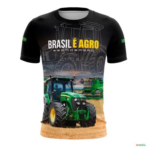 Camiseta Agro BRK Preta Brasil é Agro com UV50 + -  Gênero: Feminino Tamanho: Baby Look XXG