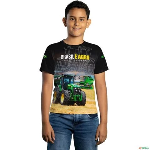 Camiseta Agro BRK Preta Brasil é Agro com UV50 + -  Gênero: Infantil Tamanho: Infantil PP