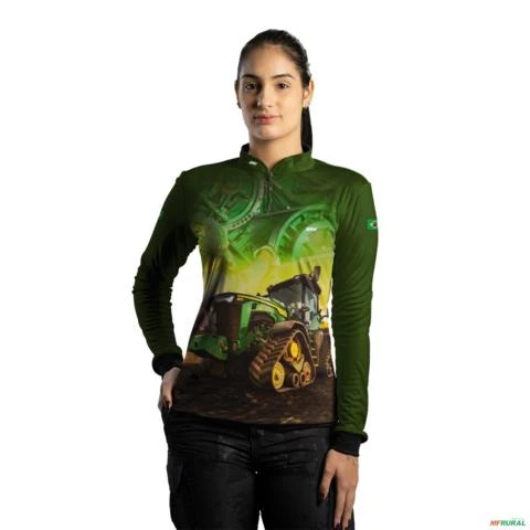 Camisa Agro BRK Trator Agrícola Verde com UV50 + -  Gênero: Feminino Tamanho: Baby Look G
