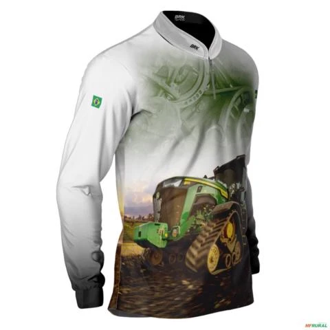 Camisa Agro BRK Branca Trator Verde com UV50 + -  Gênero: Masculino Tamanho: GG