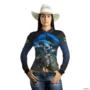 Camisa Agro Brk Rodeio Brasil Azul com Proteção Solar UV  50+ -  Gênero: Feminino Tamanho: Baby Look M