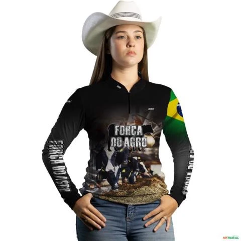 Camisa Agro BRK Força do Agro Produtor de Leite com UV50 + -  Gênero: Feminino Tamanho: Baby Look G