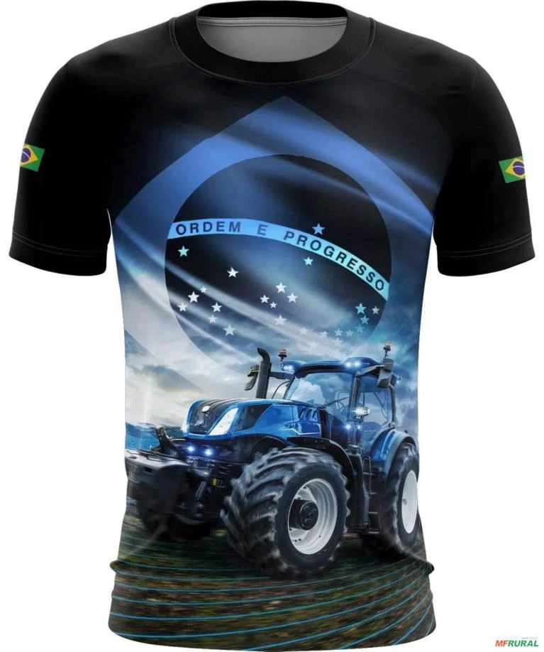 Camiseta Agro Brk O Agro Não Para Azul Proteção Solar UV50+ -  Gênero: Masculino Tamanho: GG