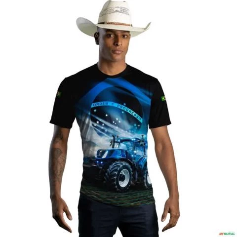 Camiseta Agro Brk O Agro Não Para Azul Proteção Solar UV50+ -  Gênero: Masculino Tamanho: XG