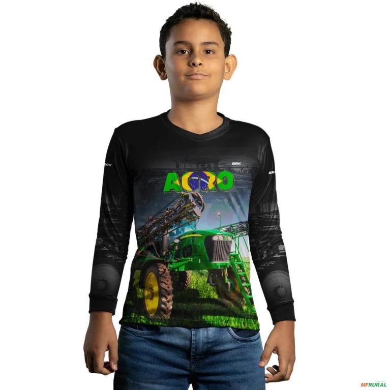 Camisa Agro Brk Preta Agro Pulverizador com UV50+ -  Gênero: Infantil Tamanho: Infantil XG