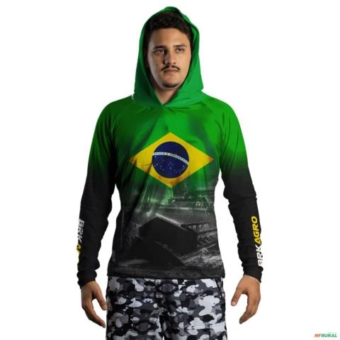 Camisa com Capuz Agro BRK Colheitadeira Brasil com UV50 + -  Gênero: Masculino Tamanho: GG