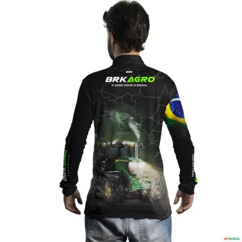 Camisa Agro BRK Preta O Agro Move o Brasil Trator com UV50 + -  Gênero: Masculino Tamanho: PP