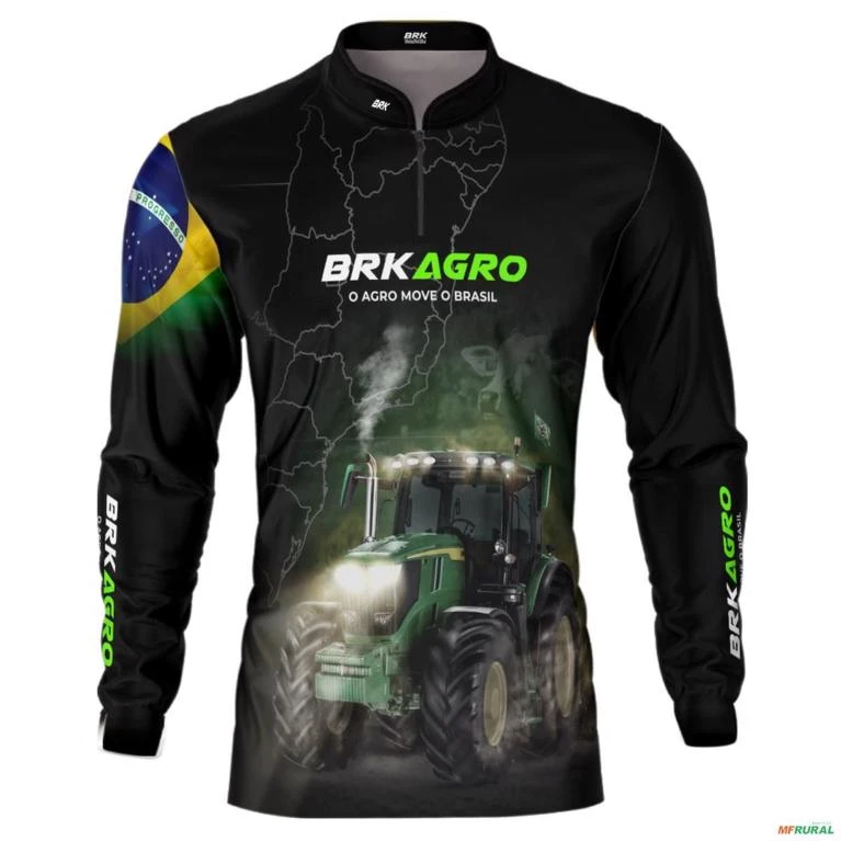 Camisa Agro BRK Preta O Agro Move o Brasil Trator com UV50 + -  Gênero: Masculino Tamanho: P