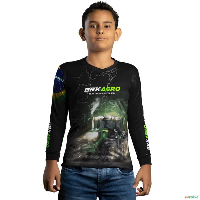 Camisa Agro BRK Preta O Agro Move o Brasil Trator com UV50 + -  Gênero: Infantil Tamanho: Infantil PP