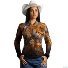 Camisa Country BRK Feminina Estampa de Onça 2.0 com UV50 + -  Gênero: Feminino Tamanho: Baby Look M