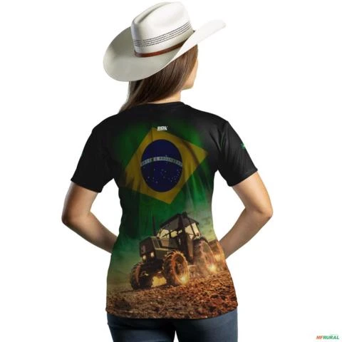 Camiseta Agro Feminina Brk Brasil Agro é Top com Uv50 -  Gênero: Feminino Tamanho: Baby Look XXG