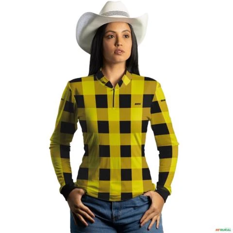 Camisa Agro BRK Amarela Xadrez Lenhador com UV50 + -  Gênero: Feminino Tamanho: Baby Look P
