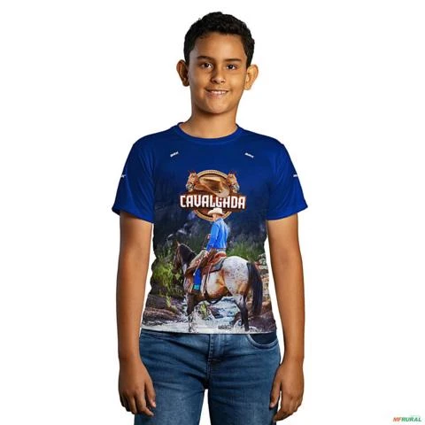 Camiseta Agro Brk Cavalgada Azul com Proteção Solar UV50+ -  Gênero: Infantil Tamanho: Infantil XG