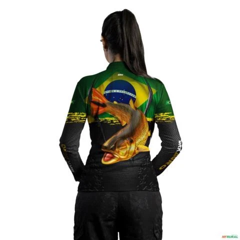 Camisa Agro BRK Dourado Brasil com UV50 + -  Gênero: Feminino Tamanho: Baby Look XG