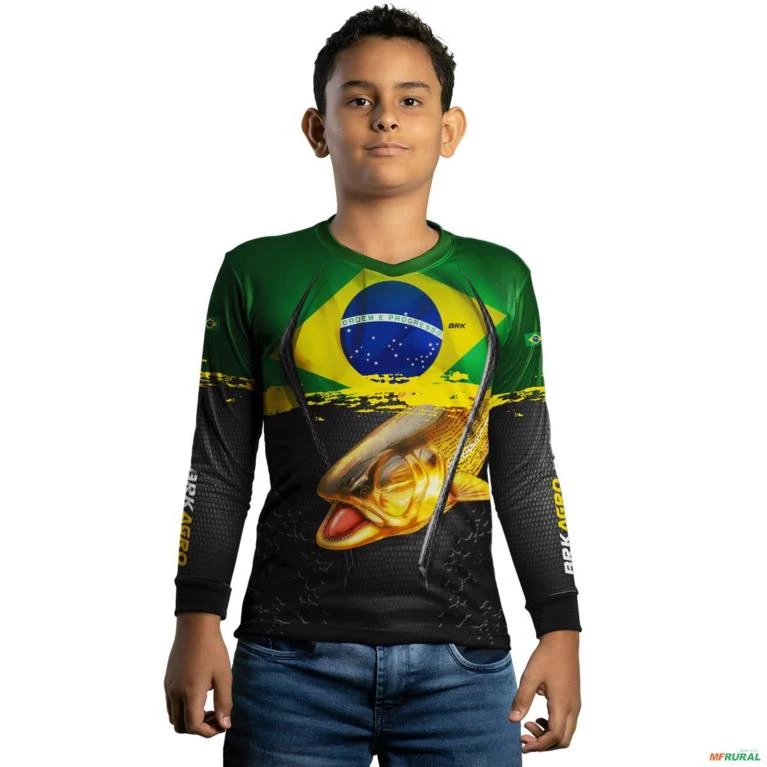 Camisa Agro BRK Dourado Brasil com UV50 + -  Gênero: Infantil Tamanho: Infantil XG