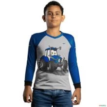 Camisa Agro BRK Infantil de Trator Azul com UV50 + -  Modelo: Infantil Tamanho: 4 a 5 Anos - M