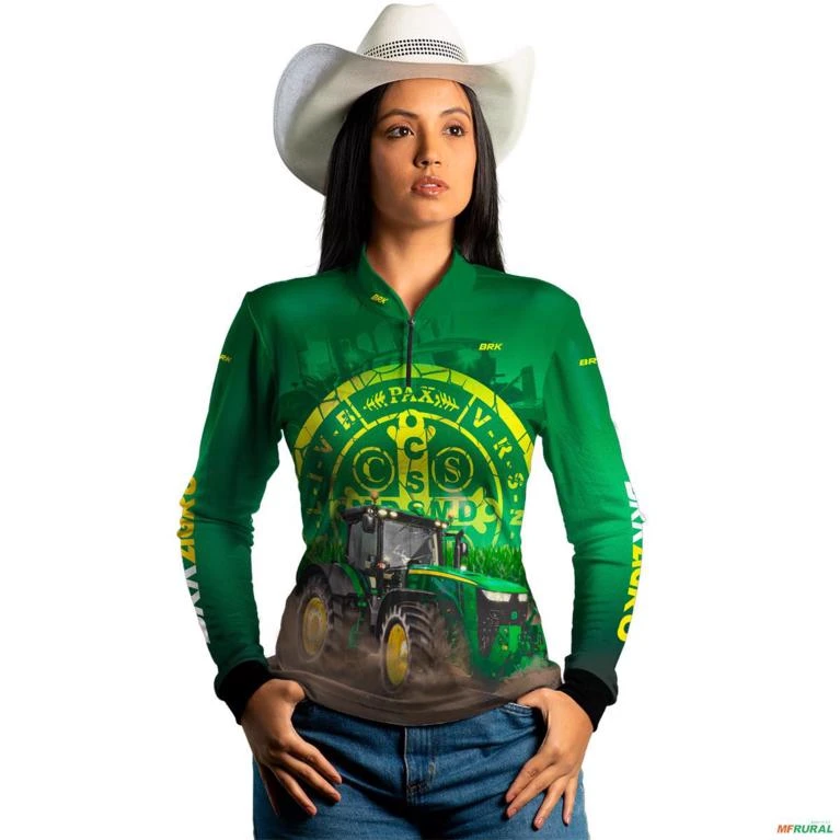 Camisa Agro Brk Trator São Bento Verde com UV50+ -  Gênero: Feminino Tamanho: Baby Look M