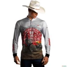 Camisa Agro Brk Trator São Bento Branco e Vermelho com UV50+ -  Gênero: Masculino Tamanho: P