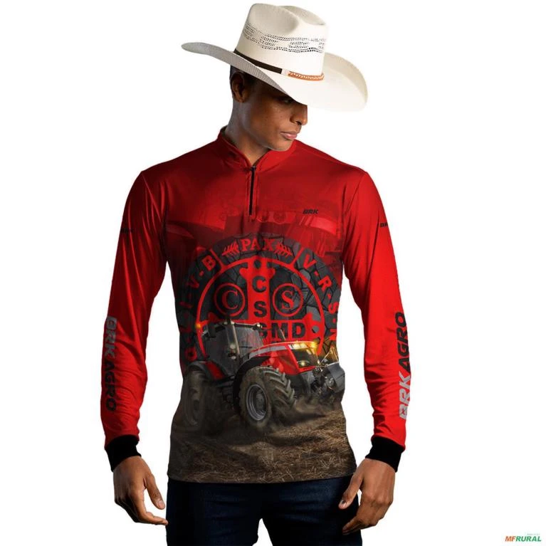 Camisa Agro Brk Trator São Bento Vermelha com UV50+ -  Gênero: Masculino Tamanho: GG