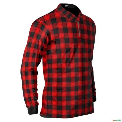 Camisa Country Masculina Xadrez Vermelho Brk com Proteção Solar Uv50 - Tamanho: P