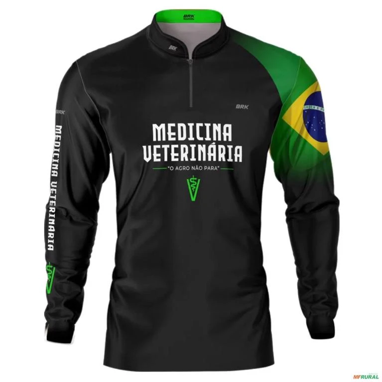 Camisa Agro BRK Preta Medicina Veterinária com UV50 - Tamanho: M